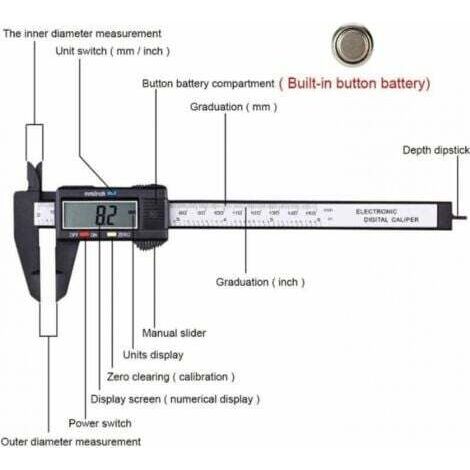 NALOOKAMIC Pied à coulisse numérique LCD 6 pouces/150 mm, outil de mesure électronique, micromètre à vernier, noir