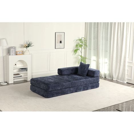 Canapé-lit compressible Chenille bleu foncé,3-en-1 Pas d'assemblage nécessaire Canapé de plancher pliable,Canapé Loveseat pour les petits espaces du salon (1/5)