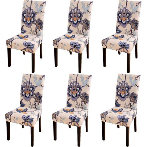 Lot de 6 housses de chaise extensibles, amovibles et lavables, pour salle à manger, style moderne, motif bouquet de mariée ou hôtel (Coquelicot). (1/5)