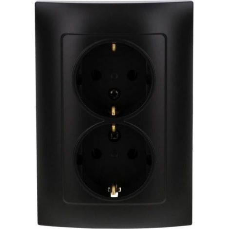 Presa doppia Simon 10 Schuko 16A, 250V, morsetti a vite, nero opaco CGSZ2/49