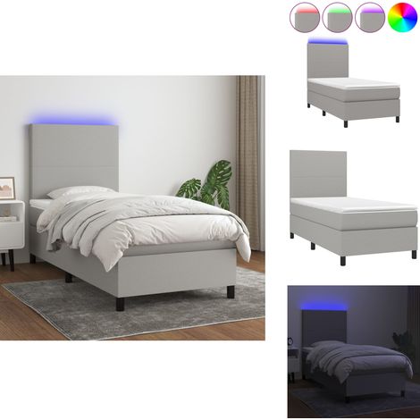 Sommier à lattes de lit avec matelas et LED Gris clair 90x190cm - Sommier Tapissier - Lit Plateforme - Lit Avec Led - Matelas À Ressorts Ensachés - Têtière Ajustable (1/5)