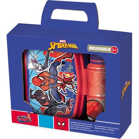 Spiderman 2er Set Kinderflasche (380 ml) und Brotdose im Geschenkkarton
