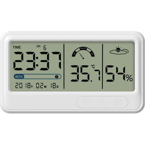 Digitales Hygrometer, Thermometer und elektronisches Hygrometer mit LCD-Anzeige für Uhrzeit und Datum, Thermometer-Hygrometer für den Innenbereich mit Ständer für Gartengewächshaus.