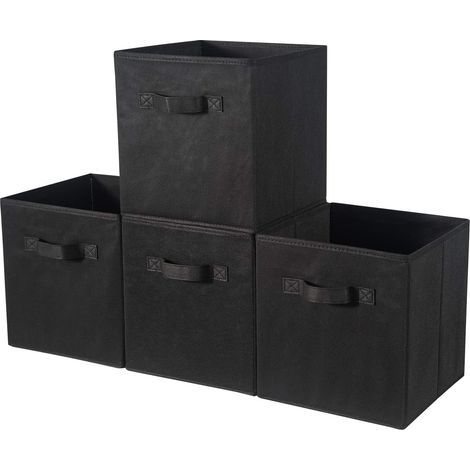 Set of 4 Fabric Storage Boxes with Storage Basket Collapsible Storage System for Wardrobe, Shelf, Shelving System, Spindle - Black 33 x 38 x 33cm (1/5)