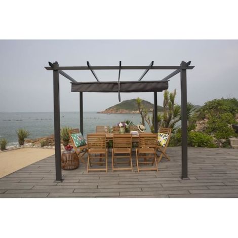 Pergola KIBA avec toit déroulant - Gris - 3 x 3 m (1/5)