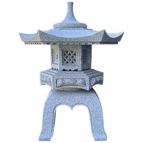 Lanterna cinese in pietra (granito rosa) scolpita a mano, ROKKAKU YUKIMI, alta 55 cm - GL043D45