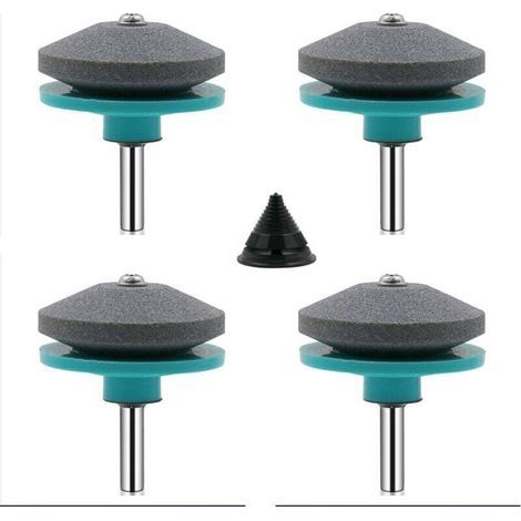 Universal lawnmower blade sharpener, 4 pieces, lawnmower accessories with 1 blade balancing kit (green and blue) (1/5)