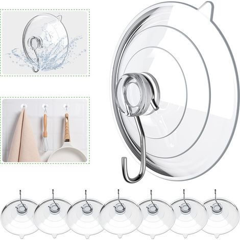 Lot de 8 crochets à ventouse - Crochets - Ventouse avec crochet - Ventouse - Ventouses transparentes - Avec crochets métalliques - Ventouses - PVC (1/5)