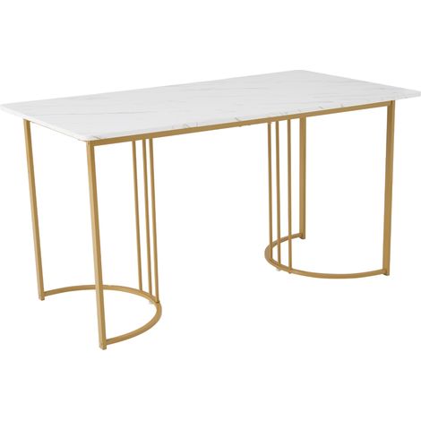 Set tavolo e 4 sedie da pranzo 140x80 cm, velluto verde, MDF bianco, gambe oro (1/5)
