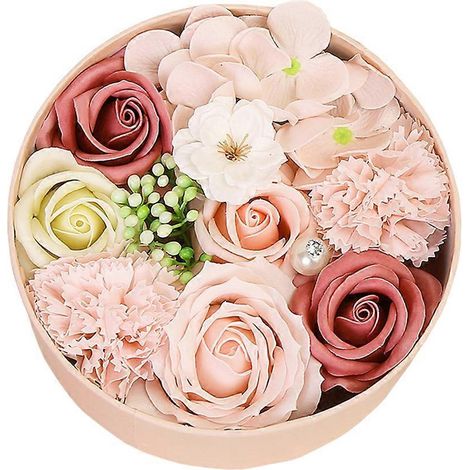 Savon Fleur Délicat Petite Boîte Ronde Bouquet de Savon Unique Coffret Cadeau Saint-Valentin Noël pour les Petites Amies (Rose)-16.216.2cm-Pink