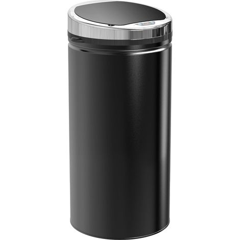 Poubelle électrique 42 L à capteur avec couvercle, antirouille, pour salle de bain, bureau, cuisine, salle à manger, acier, noire (1/5)