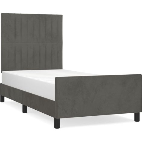 Lit adulte pour 1 personnes avec tête de lit, Structure de lit, Assemblage Facile, Gris foncé 100x200 cm Velours OIB6210E (1/5)