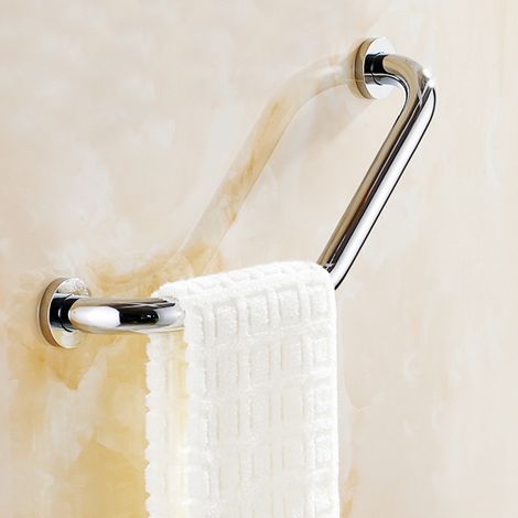 Poignée barre d'appui antidérapante acier inox chromé épais pour baignoire salle de bain WC douche sécurité avec 6 vis 6 chevilles (1/5)