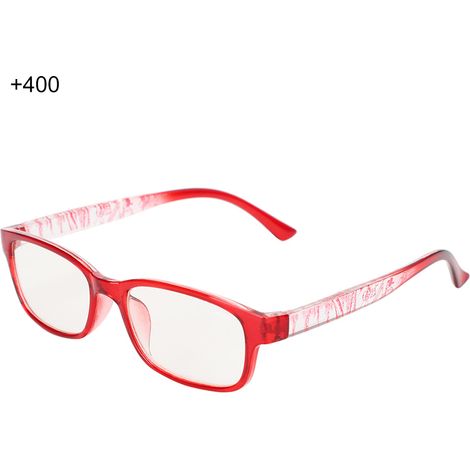 Lunettes de lecture pour presbytes, monture rouge, pour hommes et femmes, avec étui de rangement (+400, monture rouge) (1/5)
