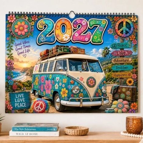 2027 Hippie Boho Wall Calendar - A 2027 Hippie Bohemian Style Calendar