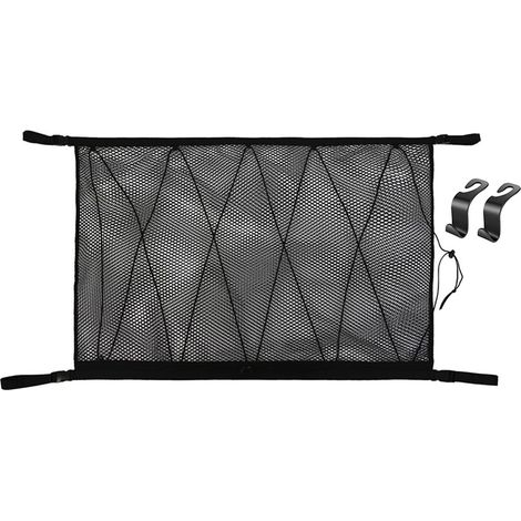 Filet Rangement Voiture, 90x65cm, Polyester Noir, 2 Crochets, SUV Jeep Van Camping (1/5)