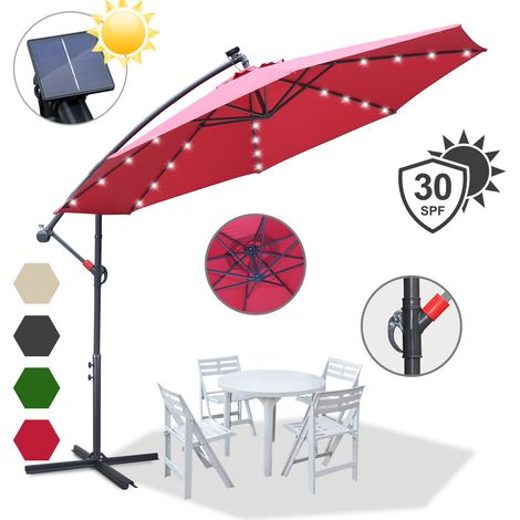 Sonnenschirm mit LED Knickbarer Gartenschirm Strandschirm um 360° drehbar Wasserabweisend Rot 350 x 350 cm (1/5)
