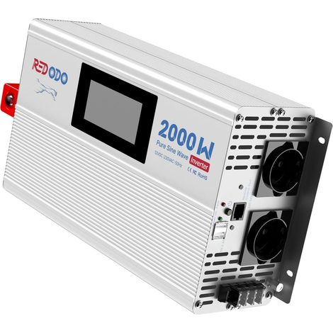 Onduleur à Onde Sinusoïdale Pure 2000W 2V DC à 230V AC Convertisseur pour Womo, Camping, Onduleur Solaire avec 2 x Sorties AC, Ecran de Contrôle avec Affichage de l'Etat en Temps Réel (1/5)