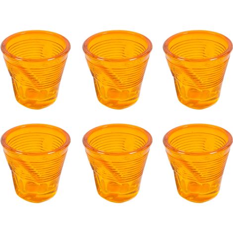 Set 6 Tazzine da Caffè Accartocciati Ø6,5 cm in Vetro Pressato Kaleidos Arancioni (1/2)