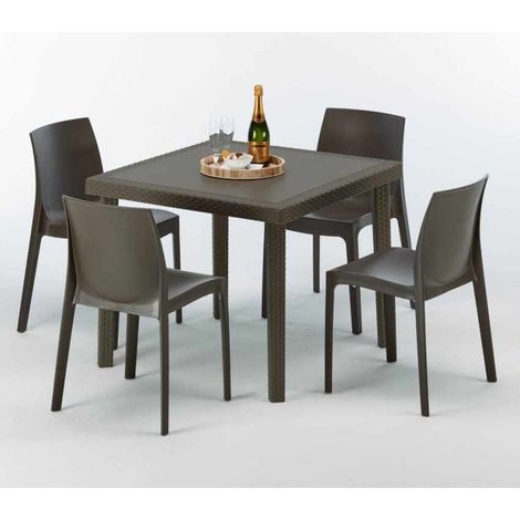 Mesa Cuadrada Marrón 90x90 cm y 4 Sillas De Colores Brown Passion (1/2)