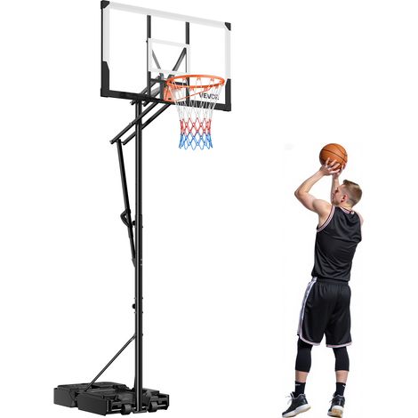VEVOR Soporte de Baloncesto Portátil Resistente, con Altura Ajustable de 2,35 a 3,05 m, Diseño Elevable, con Red Impermeable, con Tablero de Policarbonato de 1219,2 mm y Ruedas, para Terrazas (1/5)