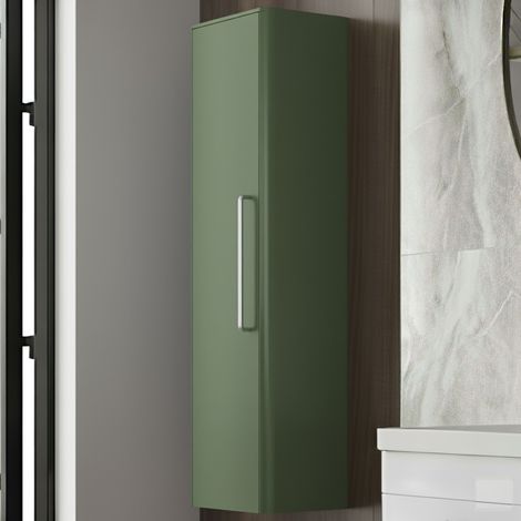 Hudson Reed Solar Wall Hung Tall Storage Unit 350mm Wide - Fern Green (1/4)
