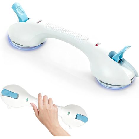 Barre d'appui de douche sans perçage, poignées pour personnes âgées, avec indicateur, charge maximale : 120 kg, avec ventouse, amovible, convient aux personnes âgées et à l'accessibilité (bleu clair) (1/5)