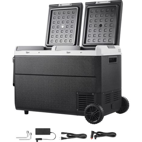 95-Liter-Autokühlschrank, 12V/24V tragbare elektrische Kühlbox, zwei Fächer, Räder und Griff, Kompressor-Gefrierfach -20°C bis 20°C, 100–240V, Camping, Reisen, Van (1/5)