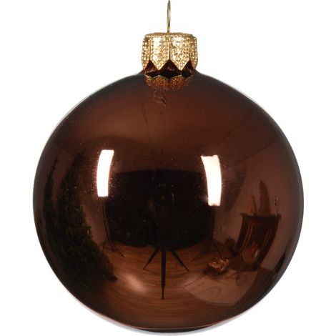 Box Da 6 Palline Di Natale Gioielli Di Vetro Lucido Colore Caff 8Cm