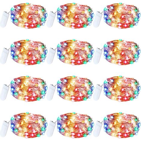 12 Pièces Micro Guirlande Lumineuse à Piles, 20 LEDs Fil de Cuivre Lumières, 2 Mètres Mini Guirlande LED Batterie - MMCD-ZGL-05029 (1/5)