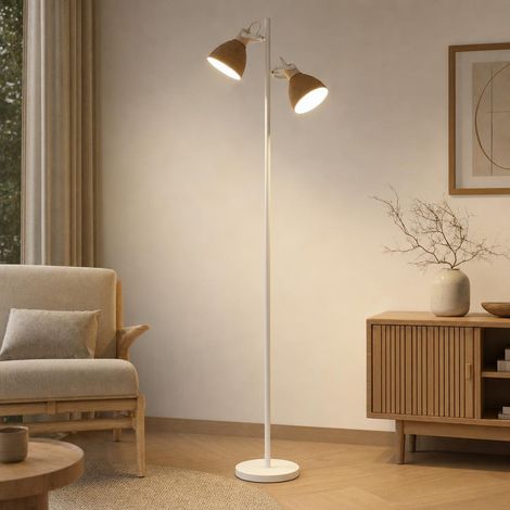 Stehleuchte Stehlampe Holz Wohnzimmerlampe schwenkbar weiß Metall H 158,5 cm (1/5)