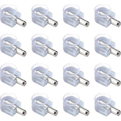 16 Pièces Chevilles De Support D'Étagère, Support de plan en cristal avec ventouse pour vitres, De L en Bois Et Verre De Armoire Rangement Meuble Placard Bibliothèque, tige 5 mm (transparent) (1/5)