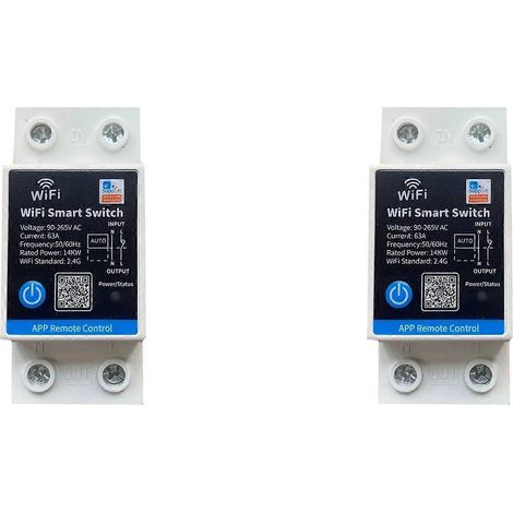 Relais intelligent 2X 63A avec minuterie et télécommande via application EWelink, montage sur rail DIN, compatible avec Alexa, Google et Salute. (1/5)