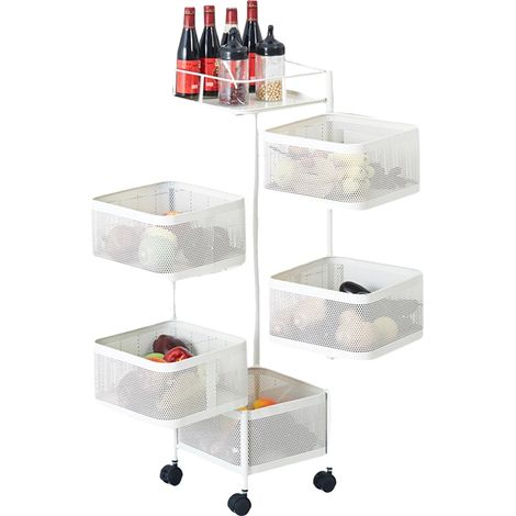 Estantería de cocina de 5 niveles con ruedas, color blanco. (1/2)
