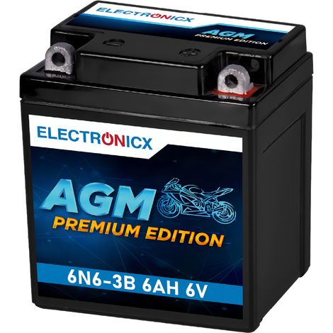 Electronicx 6N6-3B 6V 6Ah AGM Batterie – Wartungsfrei, Leistungsstark für Motorrad, Roller & Moped – 97x55x115mm - Premium Batterie 12V Wartungsfrei