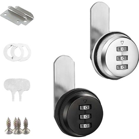 2PCS Serrure Boite Aux Lettres 20mm, à Code 3 Chiffres, Placard, Porte Intérieure Argent Et Noir, Meuble, Code pour Barillet Tiroir 20 mmCombinaison à 3 Chiffres pour Armoire20 mm, Serrure à Combinai (1/5)
