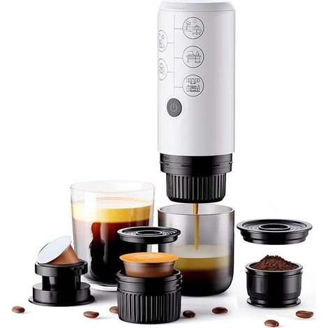 Macchina per caffè espresso elettrica portatile 3 in 1, estrazione con un solo tocco, compatibile con capsule NS e DG e caffè macinato.