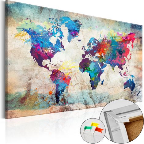Tableau en Liège "Carte du Monde - World Map : Colourful Madness" 60 x 90 cm (1/2)