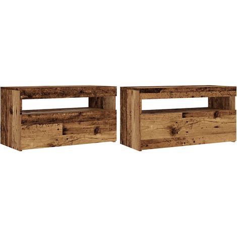 TV multimediale Mobile Scaffale Televisione Credenza TV Sala da pranzo Soggiorno Camera da letto con luci a LED 2 pezzi Legno vecchio Legno composito Marrone 020028887