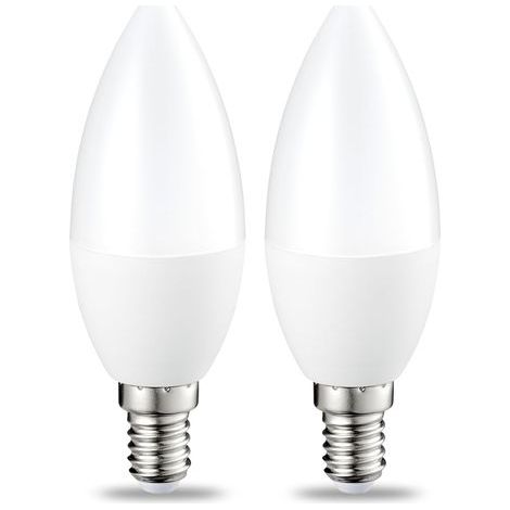 Set di 2 piccole lampadine LED a forma di fiamma, attacco a vite E14 Edison, 5W (equivalente a 40W), luce bianca calda, non dimmerabili. (1/4)