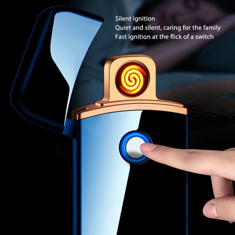 Briquet électrique rechargeable USB bleu, double face, anti-vent, sans flamme, rechargeable, pour barbecue extérieur, camping, clé. (1/5)