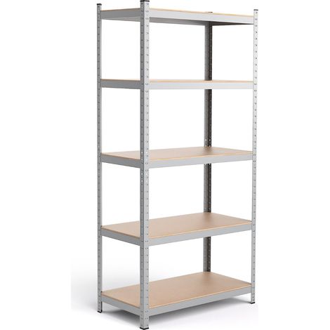 Estantería de almacenaje 91 x 46 x 183 cm con 5 niveles de almacenaje regulables en metal y MDF plata 200020494