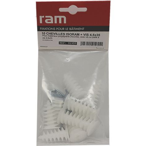 10 chevilles Ø24 x 40 mm ISORAM avec 10 vis agglo 4,5 x 35 mm - Ram (1/4)