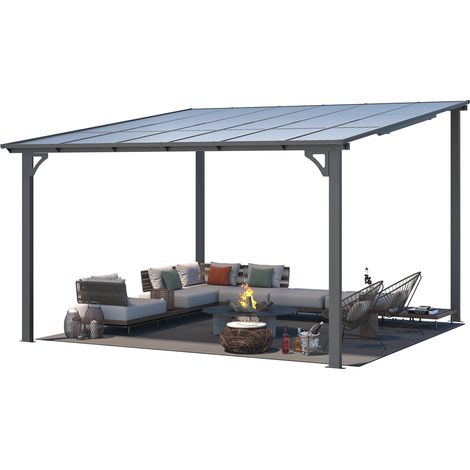 YODOLLA 3.65m x 3.65m Aluminium Gazebo,Wall-Mounted Awning Gazebo，Lean to Pergola,Hardtop Roof Heavy Duty Metal Pergola for Outdoor Garden, Black