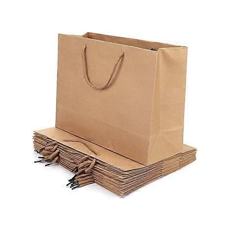 Lot de 10 grands sacs cadeaux de Noël en papier kraft, pochettes cadeaux avec poignée, emballage recyclable, sacs à friandises, sac fourre-tout marron