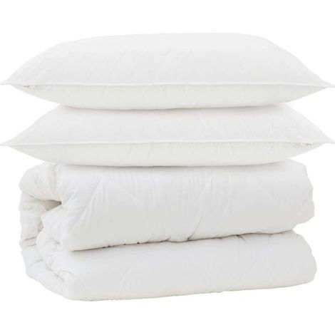Ensemble couette et oreiller en duvet (3 pièces), microfibre blanche (1/5)
