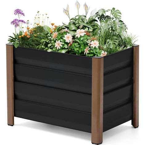 Bac de Jardin Surélevé en Aluminium 604045cm, Antirouille, Drainage Intégré, Coins Arrondis,r Balcon, Terrasse, Gris, 1PC (1/5)
