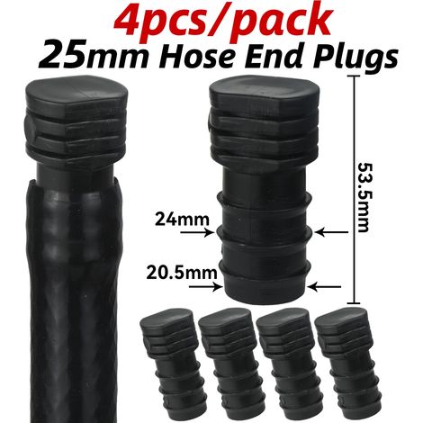 (Bouchon 25 mm - 4 pièces) 4 raccords cannelés (Té, coude, embout) pour tuyau d'irrigation goutte à goutte en PE (16 mm, 20 mm, 25 mm) - Compatibles avec tuyaux d'arrosage de jardin (1/2" et 3/4") - E (1/5)
