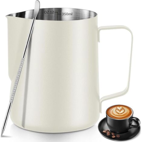 Pot à lait pour latte art, tasse à mousser en acier inoxydable, blanc cassé (1/5)