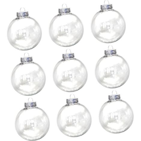 9pièces Boule de Noël à Suspendre Décoration Ronde Délicate Boule Transparente pour Sapin de Noël Articles de Fête (1/3)
